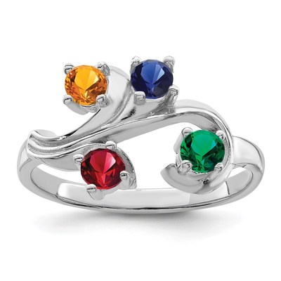 14k White Gold Polished 4-Stone Mothers Ring Mounting