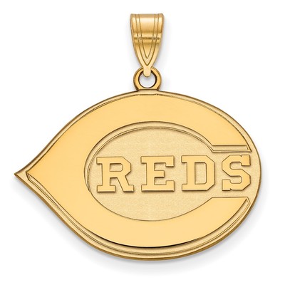 Sterling Silver Gold Plated Major League Baseball LogoArt Cincinnati Reds Large Pendant