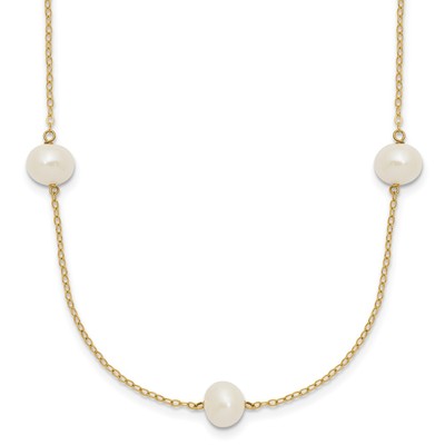 14k 7-8mm White Near-Round Freshwater Cultured Pearl 7-Station 18 inch Necklace