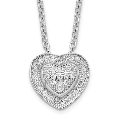 Brilliant Embers Sterling Silver Rhodium-plated 38 Stone 18 inch Micro Pav? CZ Heart Necklace with 2 Inch Extender