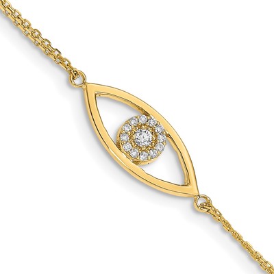 14k Complete VS Diamond Evil Eye 2-Strand 7 inch Bracelet with 1 inch Extender