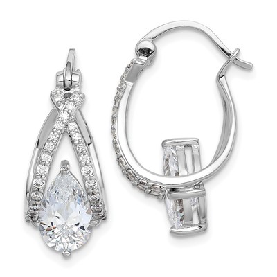 Sterling Silver Rhodium-plated Pear CZ Hoop Earrings