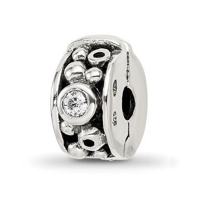 Sterling Silver Reflections Hinged CZ & Dots Clip Bead