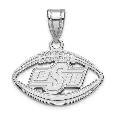 Sterling Silver Rhodium-plated LogoArt Oklahoma State University O-S-U Football Pendant