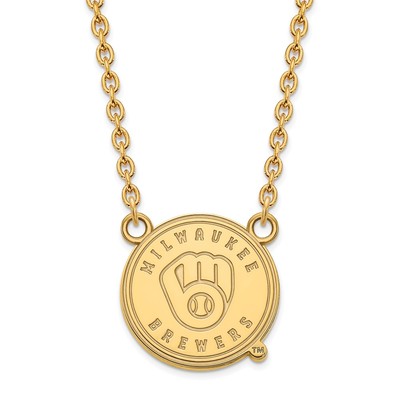 10k Gold MLB LogoArt Milwaukee Brewers Letter M Large Pendant 18 inch Necklace