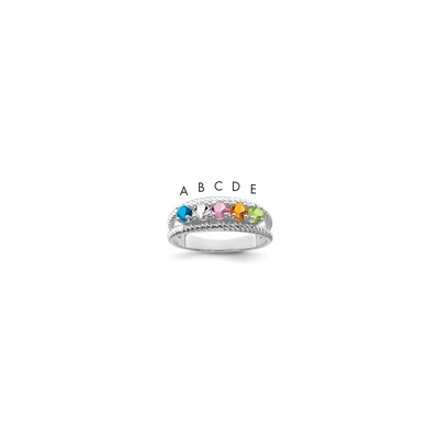 Sterling Silver Rhodium-plated Synthetic 5 Stone Mother's Ring