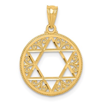 14k Filigree Star of David Round Pendant