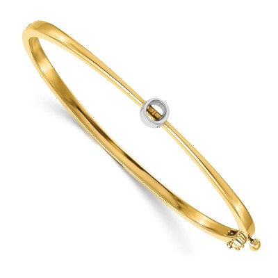14k Two-tone Holds 1/4 carat 4.0mm Round Stone Hinged Oval Bangle Bracelet Mounting