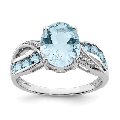 Sterling Silver Rhodium Diam. & Sky Blue Topaz Ring