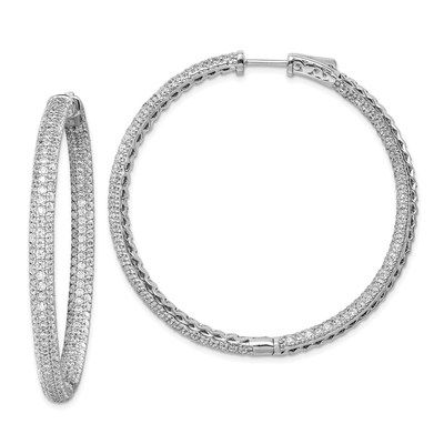 Sterling Shimmer Sterling Silver Rhodium-plated 460 Stone Pav? 1.5mm CZ In and Out Round Hinged Hoop Earrings