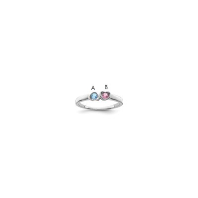 Sterling Silver Rh-plated Personalized 2-Name Synthetic 2 Stone Couple's Ri