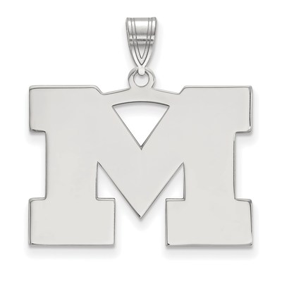 14k White Gold LogoArt University of Michigan Letter M Large Pendant