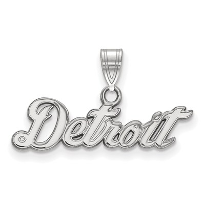 14k White Gold MLB LogoArt Detroit Tigers Script Small Pendant