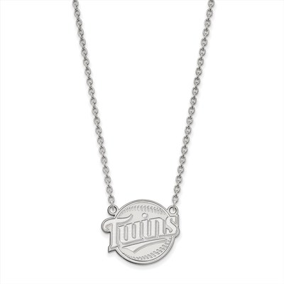10k White Gold MLB LogoArt Minnesota Twins Script Baseball Large Pendant 18 inch Necklace