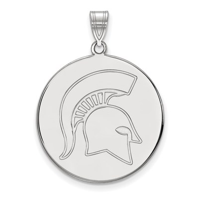 14k White Gold LogoArt Michigan State University Spartan Extra Large Disc Pendant