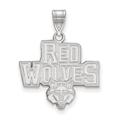 10k White Gold LogoArt Arkansas State University Red Wolves Large Pendant