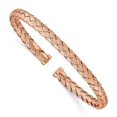 Sterling Silver Rose-tone Polished and Textured Bangle
