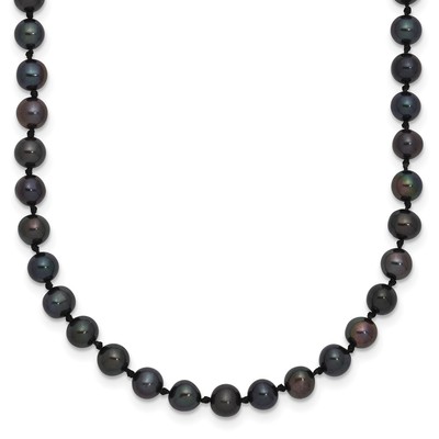 Sterling Silver Rhodium-plated 4-5mm Black Near-Round Freshwater Cultured Pearl 16 inch Necklace