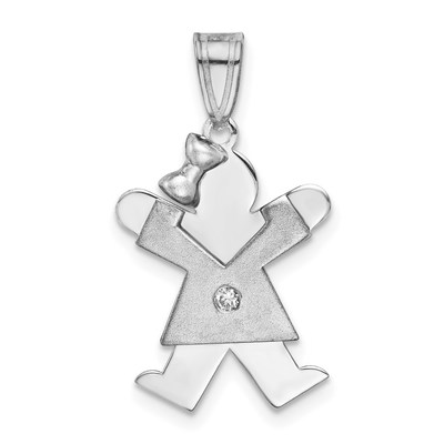 14k White Gold The Kids Small Girl with Bow on Left AA Diamond Joy Charm