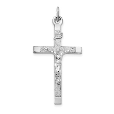 Sterling Silver Platinum-plated Textured Crucifix Cross Pendant