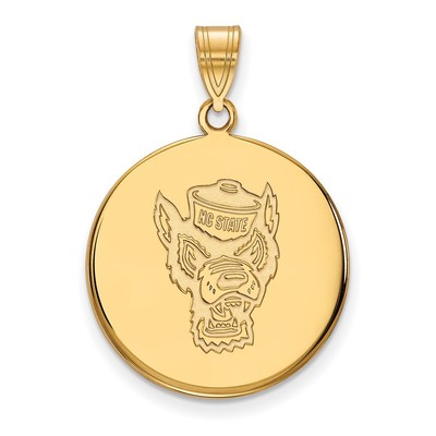 14k Gold LogoArt North Carolina State University Wolf Large Disc Pendant