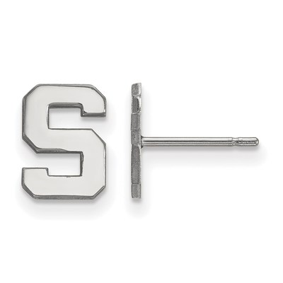 Sterling Silver Rhodium-plated LogoArt Michigan State University Letter S Extra Small Post Earrings