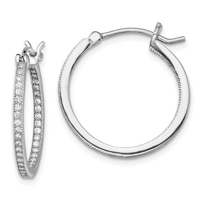 Sterling Silver Rhodium-plated Micro Pav? CZ In/Out Hoops