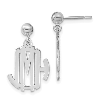 Sterling Silver/Rhodium-plated Monogram Dangle Earrings