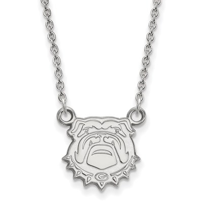 14k White Gold LogoArt University of Georgia Bulldog Small Pendant 18 inch Necklace