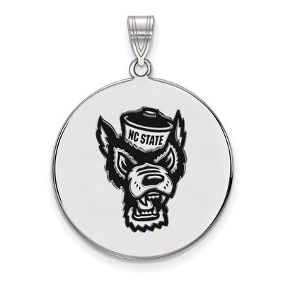 Sterling Silver Rhodium-plated LogoArt North Carolina State University Wolf Extra Large Enameled Disc Pendant