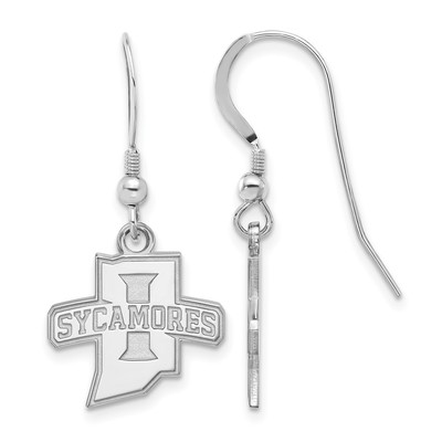 Sterling Silver Rhodium-plated LogoArt Indiana State University Sycamores Small Dangle Wire Earrings