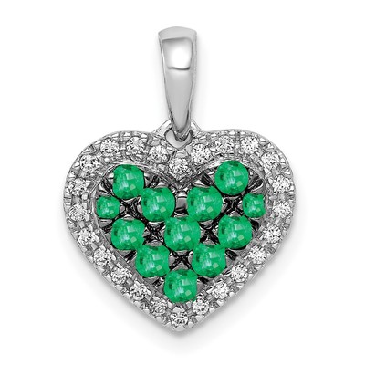 14k White Gold and Black Rhodium Diamond and Pave Emerald Heart Pendant
