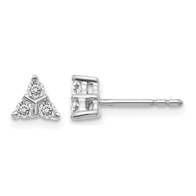 14k White Gold 1/4 carat Diamond 3-stone Triangle Post Earrings