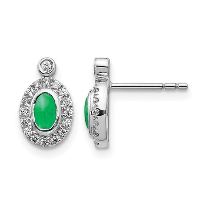 14k White Gold Diamond and Cabochon Emerald Earrings