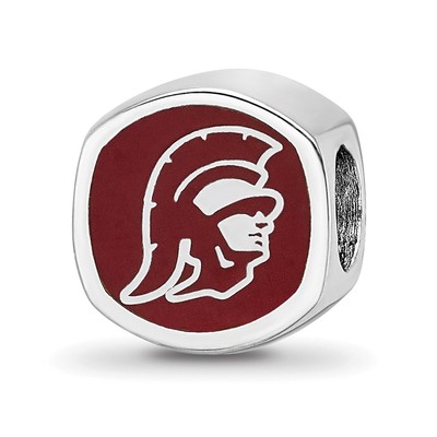 Sterling Silver Rhodium-plated LogoArt University of Southern California Double Logo Enameled Bead