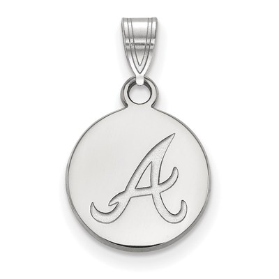 Sterling Silver Rhodium Plated Major League Baseball LogoArt Atlanta Braves Disc Pendant