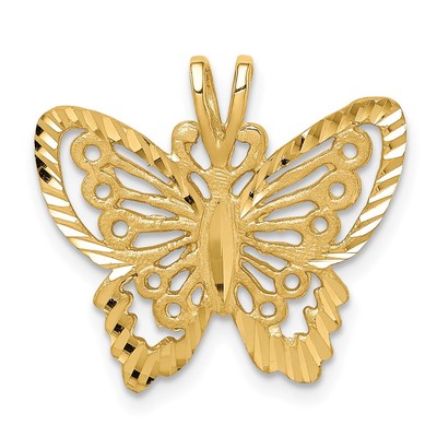 14K Brushed and  Diamond-cut Butterfly Pendant
