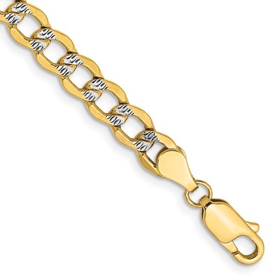14K 8 inch 5.2mm Semi-Solid with Rhodium Pav? Curb with Lobster Clasp Bracelet