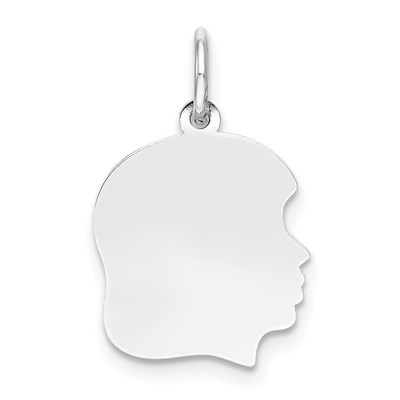 14k White Gold Plain Medium.011 Depth Facing Right Engravable Girl Charm