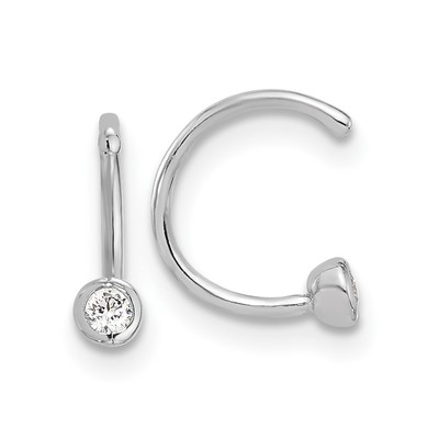 Sterling Silver Rhodium-plated Polished CZ Bezel Pair of Cuff Earrings