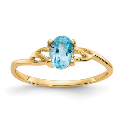 14k 6x4 Oval Blue Topaz Birthstone Ring