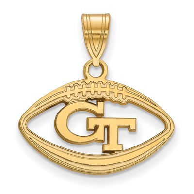 Sterling Silver Gold-plated LogoArt Georgia Institute of Technology G-T Football Pendant