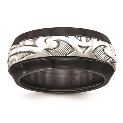 Edward Mirell Black Ti & Sterling Silver Inlay Polished Scroll Ring