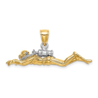 14K and White Rhodium 3-D Male Scuba Diver Charm