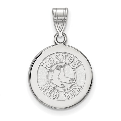 Sterling Silver Rhod-pltd MLB LogoArt Boston Red Sox Medium Disc Pendant