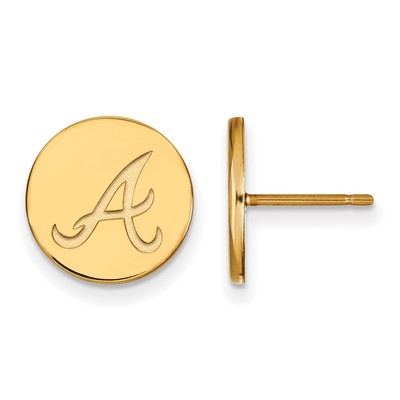 Sterling Silver Gold Plated Major League Baseball LogoArt Atlanta Braves Small Disc Earrings