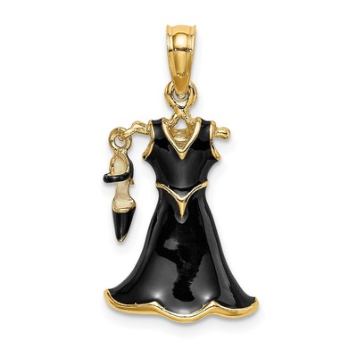 14K 3-D Moveable Enamel Black Dress w/ Shoe Charm