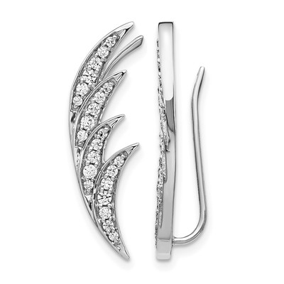 14k White Gold Diamond Ear Climber Earrings