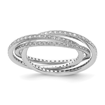 Sterling Silver Rhodium-plated Three 1.5mm Interlocking CZ Rings