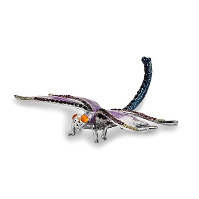 Luxury Giftware by Jere Pewter Bejeweled Crystals Silver-tone Enameled MADAME DRAGONFLY Ring Holder with Matching 18 inch Necklace